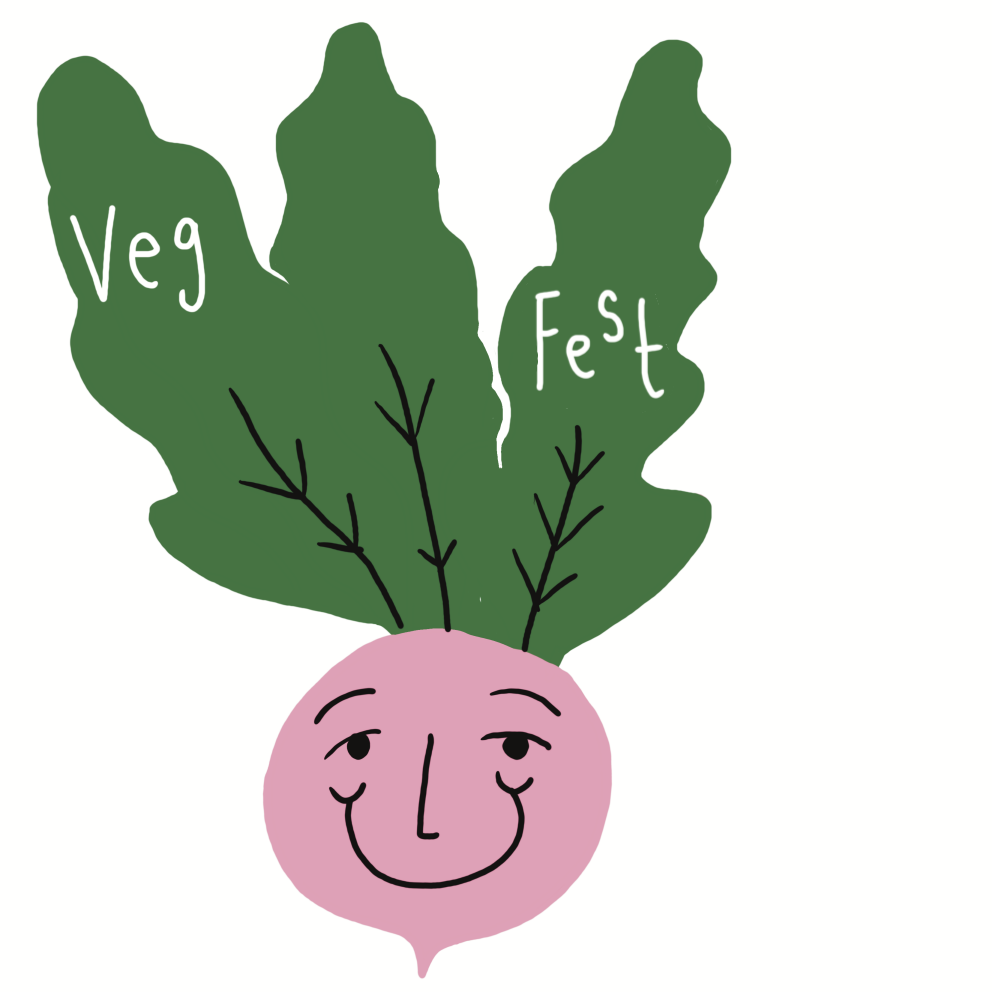 VegFest logo is weird happy dopy vegetables