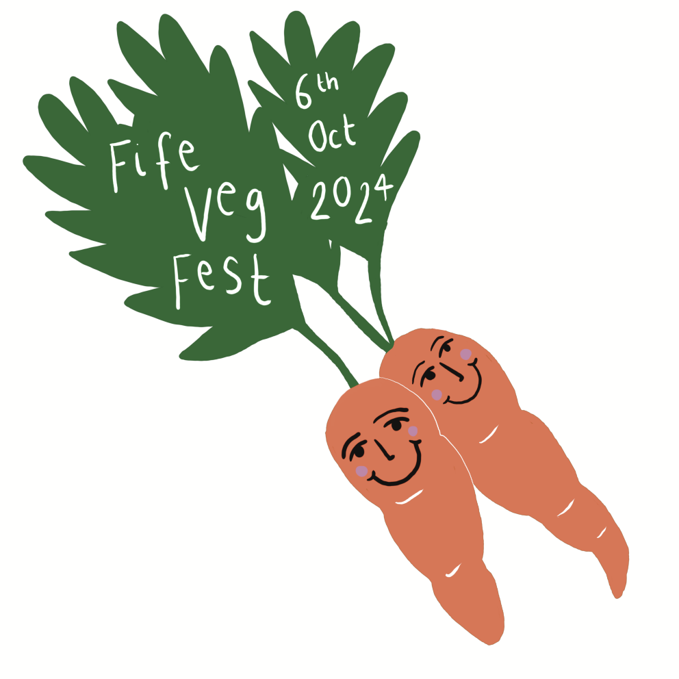 VegFest logo is weird happy dopy vegetables