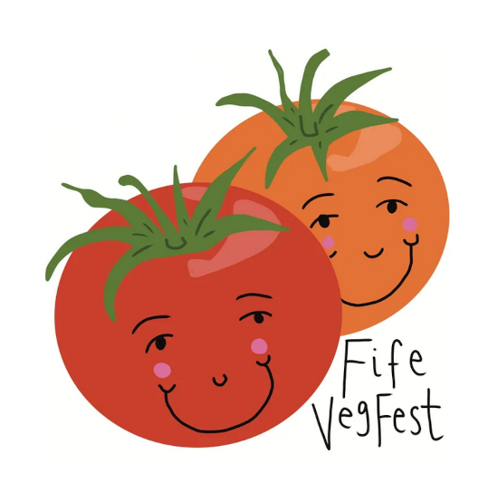 VegFest logo is weird happy dopy vegetables