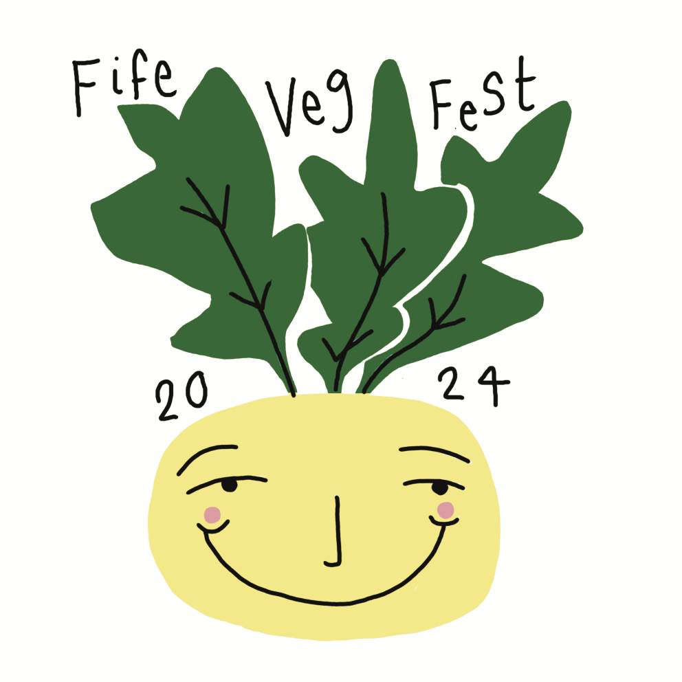 VegFest logo is weird happy dopy vegetables